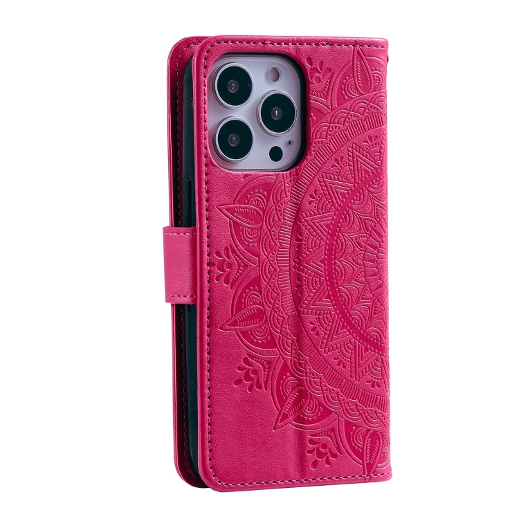 For iPhone 16 Pro Totem Flower Embossed Leather Phone Case(Red) - iPhone 16 Pro Cases by buy2fix | Online Shopping UK | buy2fix