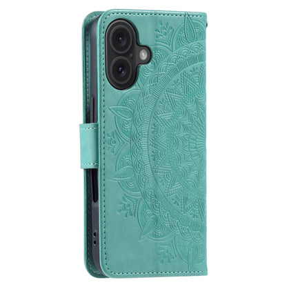 For iPhone 16 Plus Totem Flower Embossed Leather Phone Case(Green) - iPhone 16 Plus Cases by buy2fix | Online Shopping UK | buy2fix