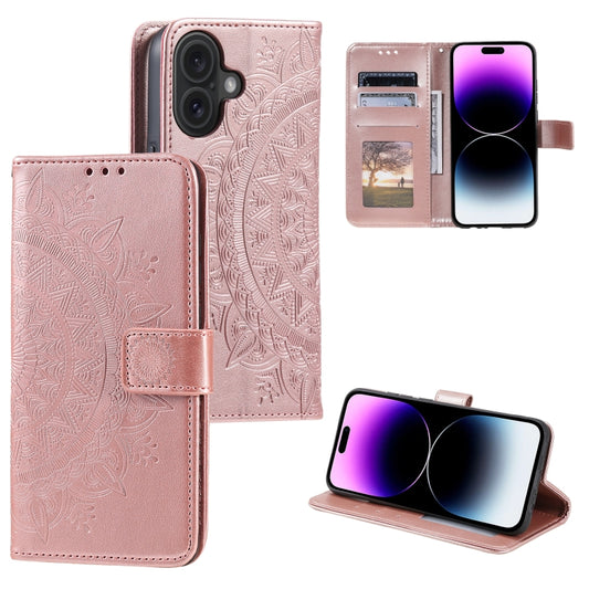 For iPhone 16 Plus Totem Flower Embossed Leather Phone Case(Rose Gold) - iPhone 16 Plus Cases by buy2fix | Online Shopping UK | buy2fix