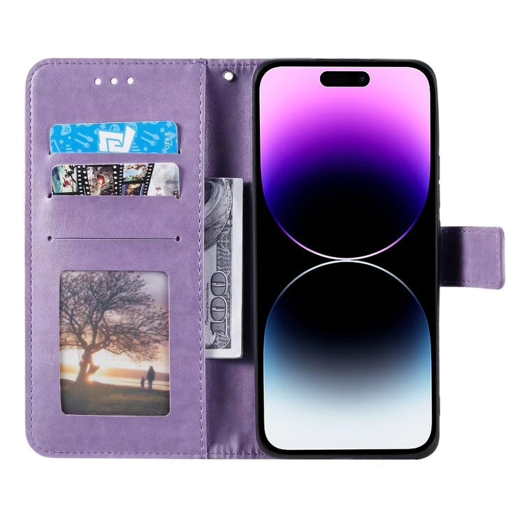 For iPhone 16 Plus Totem Flower Embossed Leather Phone Case(Purple) - iPhone 16 Plus Cases by buy2fix | Online Shopping UK | buy2fix