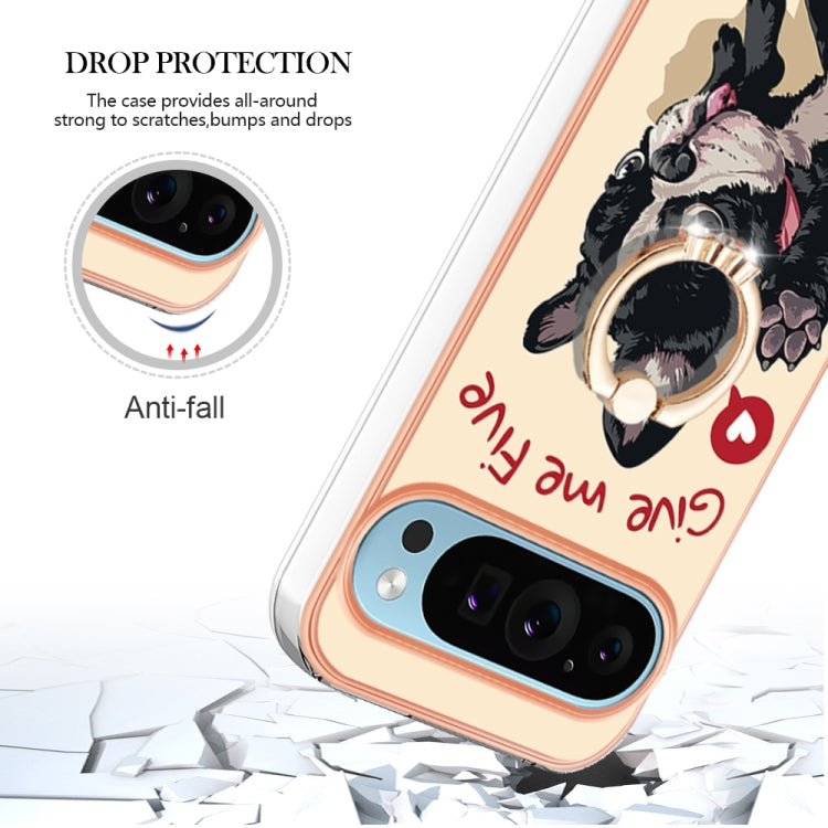 For Google Pixel 9 Pro XL Electroplating Dual-side IMD Phone Case with Ring Holder(Lucky Dog) - Google Cases by buy2fix | Online Shopping UK | buy2fix