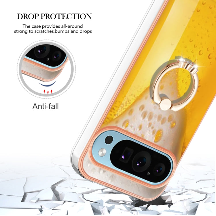 For Google Pixel 9 Pro XL Electroplating Dual-side IMD Phone Case with Ring Holder(Draft Beer) - Google Cases by buy2fix | Online Shopping UK | buy2fix