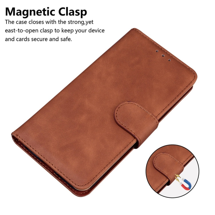 For OnePlus 13 Skin Feel Pure Color Flip Leather Phone Case(Brown) - OnePlus Cases by buy2fix | Online Shopping UK | buy2fix