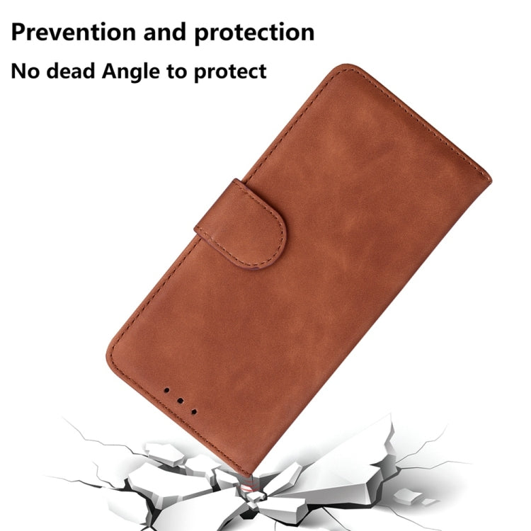 For OnePlus 13 Skin Feel Pure Color Flip Leather Phone Case(Brown) - OnePlus Cases by buy2fix | Online Shopping UK | buy2fix