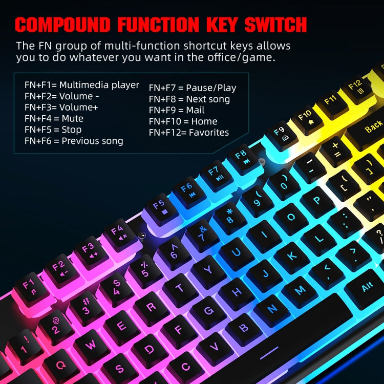 HXSJ L96 2.4G Wireless RGB Backlit Keyboard and Mouse Set 104 Pudding Key Caps + 4800DPI Mouse(Black) - Wireless Keyboard by HXSJ | Online Shopping UK | buy2fix