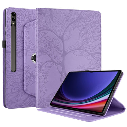 For Samsung Galaxy Tab S9 Ultra/S8 Ultra Tree Life Embossed Rotation Leather Tablet Case(Purple) - Galaxy Tab S9 Ultra Cases by buy2fix | Online Shopping UK | buy2fix