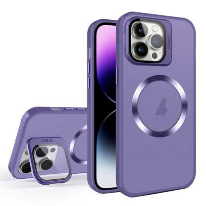 For iPhone 15 Pro Max Skin Feel CD Texture MagSafe Lens Holder Phone Case(Dark Purple) - iPhone 15 Pro Max Cases by buy2fix | Online Shopping UK | buy2fix