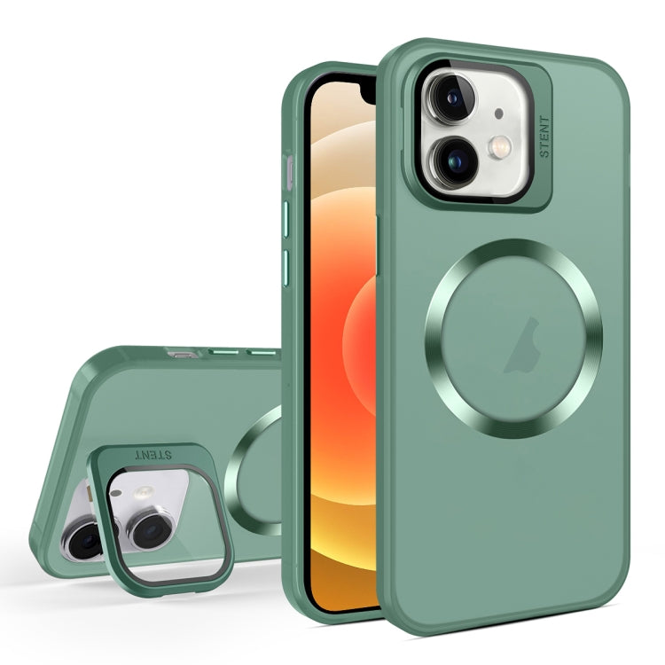 For iPhone 12 Skin Feel CD Texture MagSafe Lens Holder Phone Case(Green) - iPhone 12 / 12 Pro Cases by buy2fix | Online Shopping UK | buy2fix