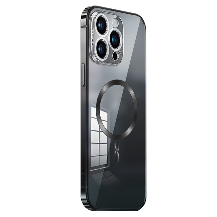 For iPhone 12 Pro Max MagSafe Magnetic Stainless Steel Frame Transparent TPU Phone Case(Black) - iPhone 12 Pro Max Cases by buy2fix | Online Shopping UK | buy2fix