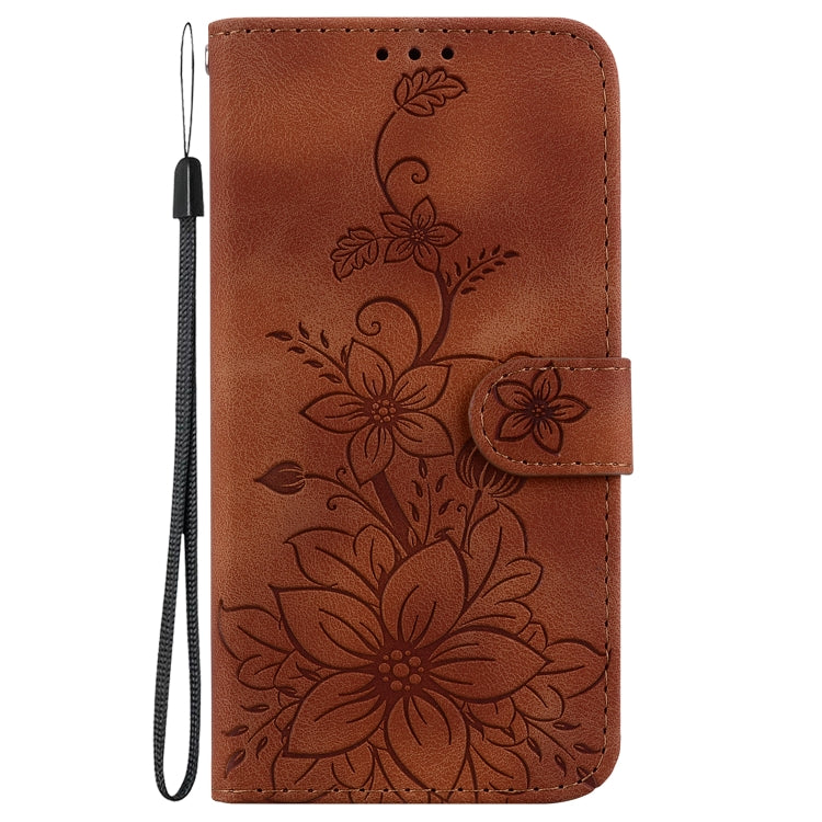 For Google Pixel 9 Lily Embossed Leather Phone Case(Brown) - Google Cases by buy2fix | Online Shopping UK | buy2fix