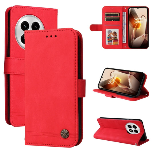 For OnePlus 13 Skin Feel Life Tree Metal Button Leather Phone Case(Red) - OnePlus Cases by buy2fix | Online Shopping UK | buy2fix