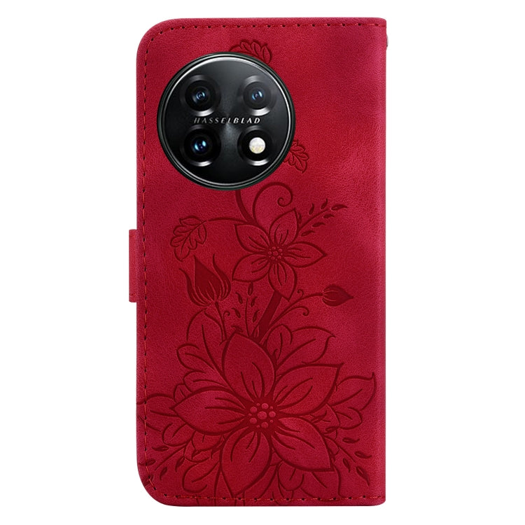 For OnePlus 11 Lily Embossed Leather Phone Case(Red) - OnePlus Cases by buy2fix | Online Shopping UK | buy2fix