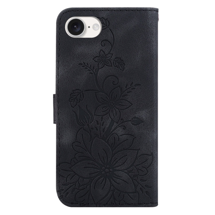 For iPhone SE 2024 Lily Embossed Leather Phone Case(Black) - More iPhone Cases by buy2fix | Online Shopping UK | buy2fix