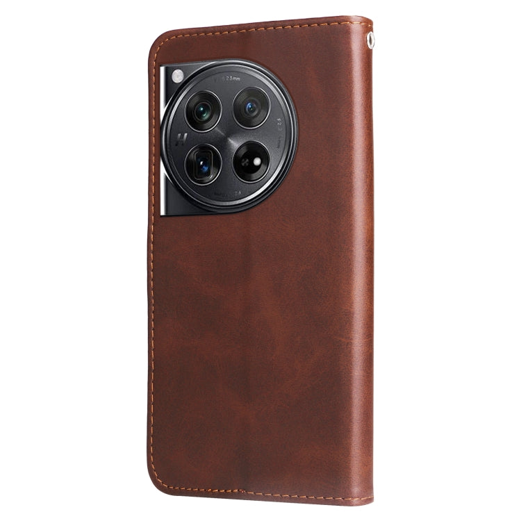 For OnePlus 12 Fashion Calf Texture Zipper Leather Phone Case(Brown) - OnePlus Cases by buy2fix | Online Shopping UK | buy2fix