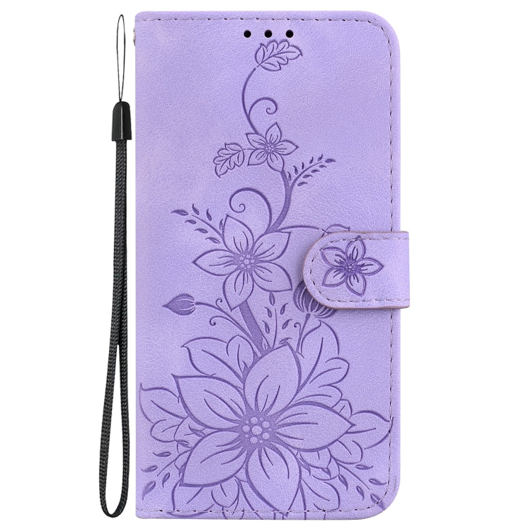 For Motorola Moto G Power 5G 2024 Lily Embossed Leather Phone Case(Purple) - Motorola Cases by buy2fix | Online Shopping UK | buy2fix