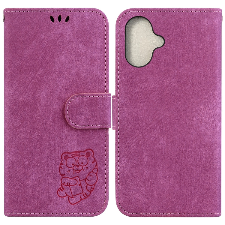 For iPhone 16 Plus Little Tiger Embossed Leather Phone Case(Rose Red) - iPhone 16 Plus Cases by buy2fix | Online Shopping UK | buy2fix