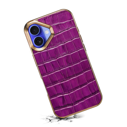 For iPhone 16 Plus Denior Crocodile Texture Genuine Leather Electroplating Phone Case(Purple) - More iPhone Cases by Denior | Online Shopping UK | buy2fix