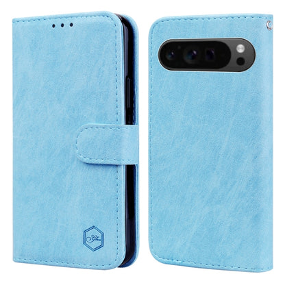 For Google Pixel 9 Pro Skin Feeling Oil Leather Texture PU + TPU Phone Case(Light Blue) - Google Cases by buy2fix | Online Shopping UK | buy2fix