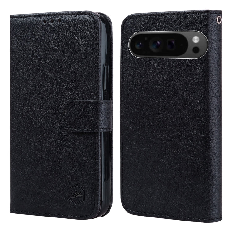 For Google Pixel 9 Pro XL Skin Feeling Oil Leather Texture PU + TPU Phone Case(Black) - Google Cases by buy2fix | Online Shopping UK | buy2fix