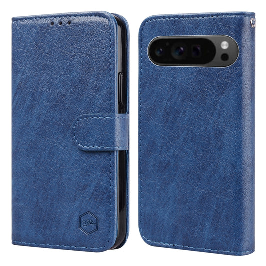 For Google Pixel 9 Pro XL Skin Feeling Oil Leather Texture PU + TPU Phone Case(Dark Blue) - Google Cases by buy2fix | Online Shopping UK | buy2fix