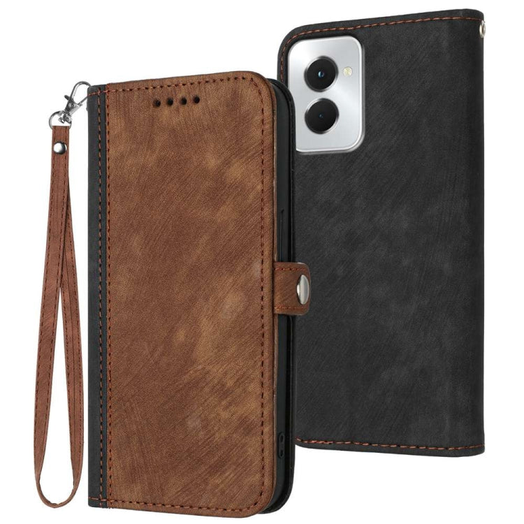 For Motorola Moto G Power 5G 2024 Side Buckle Double Fold Hand Strap Leather Phone Case(Brown) - Motorola Cases by buy2fix | Online Shopping UK | buy2fix