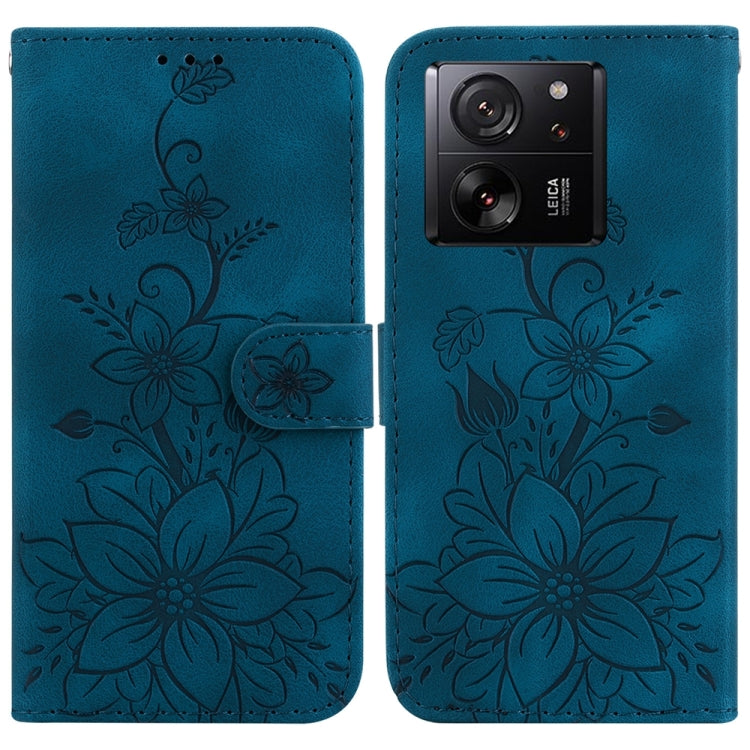 For Xiaomi 13T / 13T Pro / Redmi K60 Ultra Lily Embossed Leather Phone Case(Dark Blue) - Redmi K60 Ultra Cases by buy2fix | Online Shopping UK | buy2fix