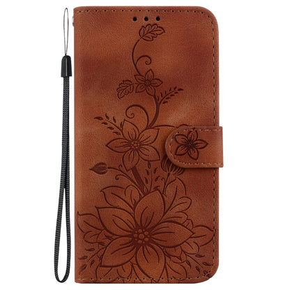 For Xiaomi Redmi Note 13 4G Global Lily Embossed Leather Phone Case(Brown) - Note 13 Cases by buy2fix | Online Shopping UK | buy2fix
