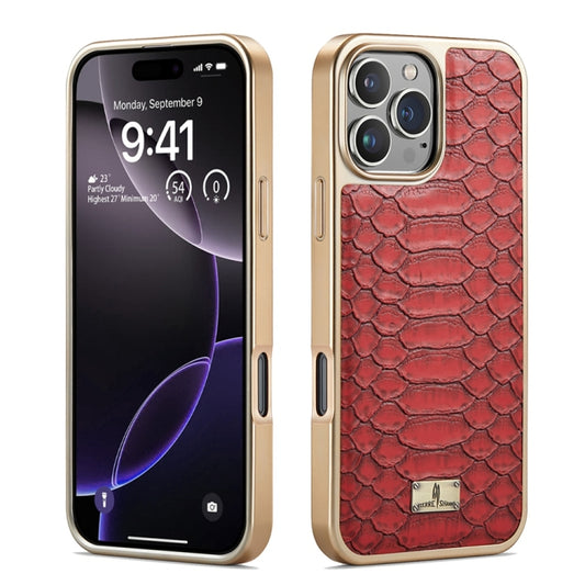 For iPhone 16 Pro Max Fierre Shann Python Texture Electroplating PU Phone Case(Red) - iPhone 16 Pro Max Cases by FIERRE SHANN | Online Shopping UK | buy2fix