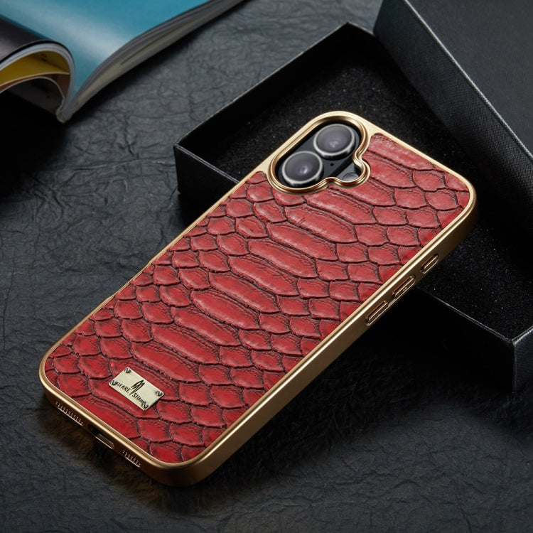 For iPhone 16 Plus Fierre Shann Python Texture Electroplating PU Phone Case(Red) - iPhone 16 Plus Cases by FIERRE SHANN | Online Shopping UK | buy2fix