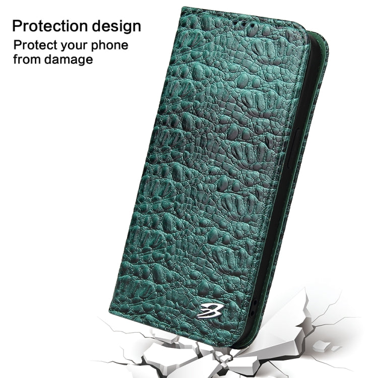 For iPhone 16 Pro Max Fierre Shann Crocodile Texture Magnetic Genuine Leather Phone Case(Green) - iPhone 16 Pro Max Cases by FIERRE SHANN | Online Shopping UK | buy2fix