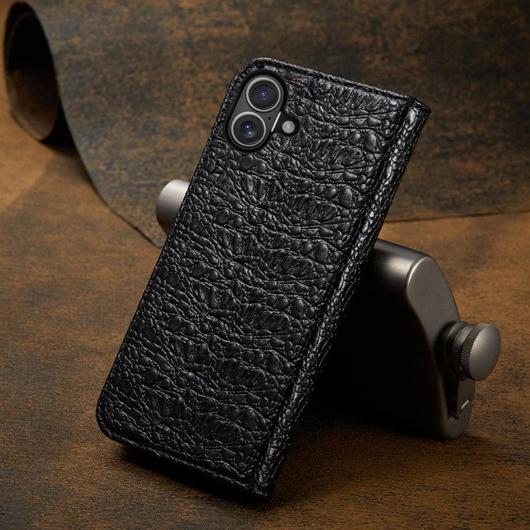 For iPhone 16 Plus Fierre Shann Crocodile Texture Magnetic Genuine Leather Phone Case(Black) - iPhone 16 Plus Cases by FIERRE SHANN | Online Shopping UK | buy2fix