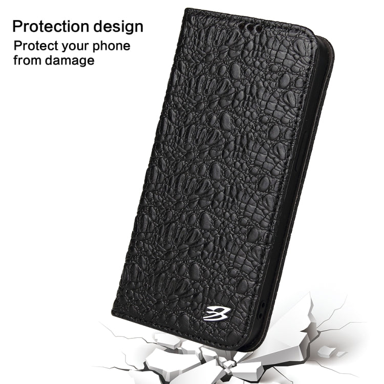 For iPhone 16 Plus Fierre Shann Crocodile Texture Magnetic Genuine Leather Phone Case(Black) - iPhone 16 Plus Cases by FIERRE SHANN | Online Shopping UK | buy2fix