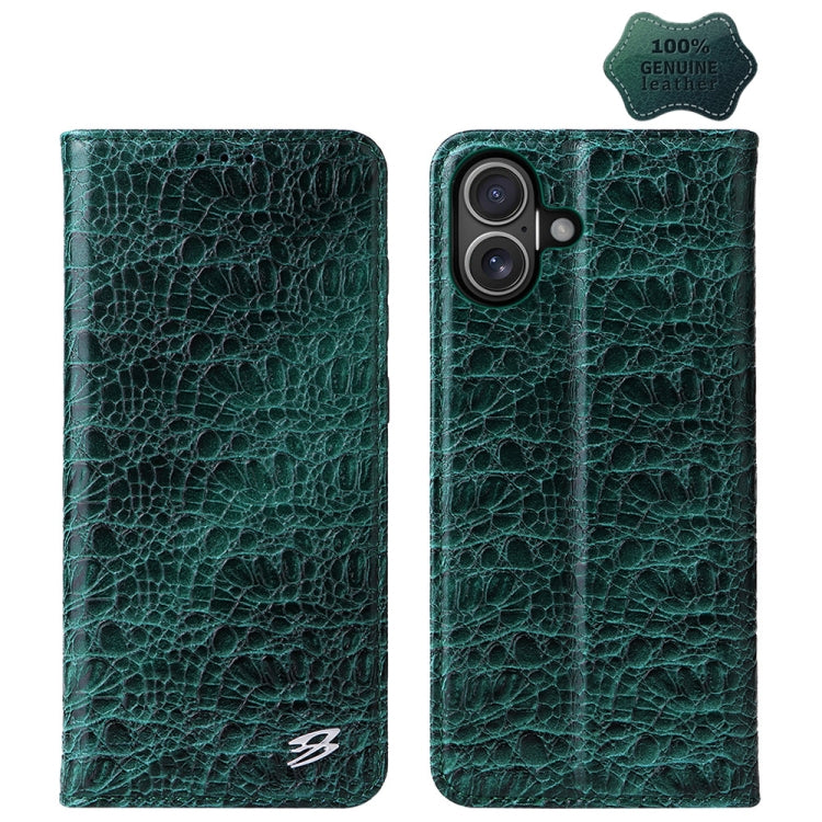 For iPhone 16 Plus Fierre Shann Crocodile Texture Magnetic Genuine Leather Phone Case(Green) - iPhone 16 Plus Cases by FIERRE SHANN | Online Shopping UK | buy2fix