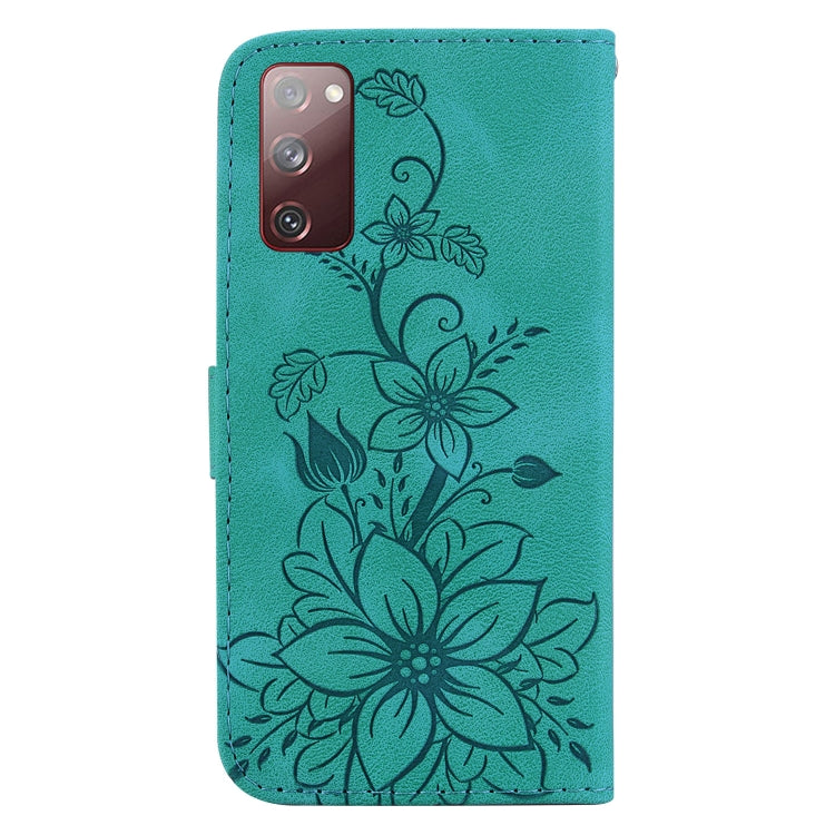 For Samsung Galaxy S20 FE 4G / 5G Lily Embossed Leather Phone Case(Green) - Galaxy S20 FE Cases by buy2fix | Online Shopping UK | buy2fix