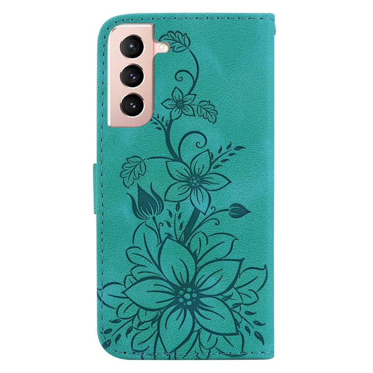 For Samsung Galaxy S22+ 5G Lily Embossed Leather Phone Case(Green) - Galaxy S22+ 5G Cases by buy2fix | Online Shopping UK | buy2fix