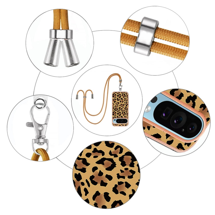 For Google Pixel 9 / 9 Pro Electroplating Dual-side IMD Phone Case with Lanyard(Leopard Print) - Google Cases by buy2fix | Online Shopping UK | buy2fix