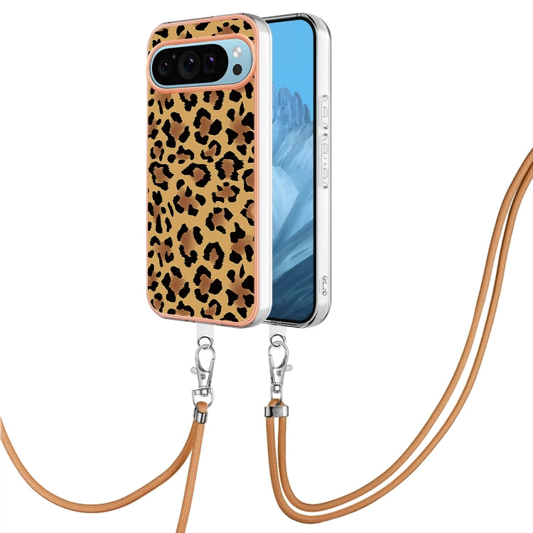 For Google Pixel 9 Pro XL Electroplating Dual-side IMD Phone Case with Lanyard(Leopard Print) - Google Cases by buy2fix | Online Shopping UK | buy2fix