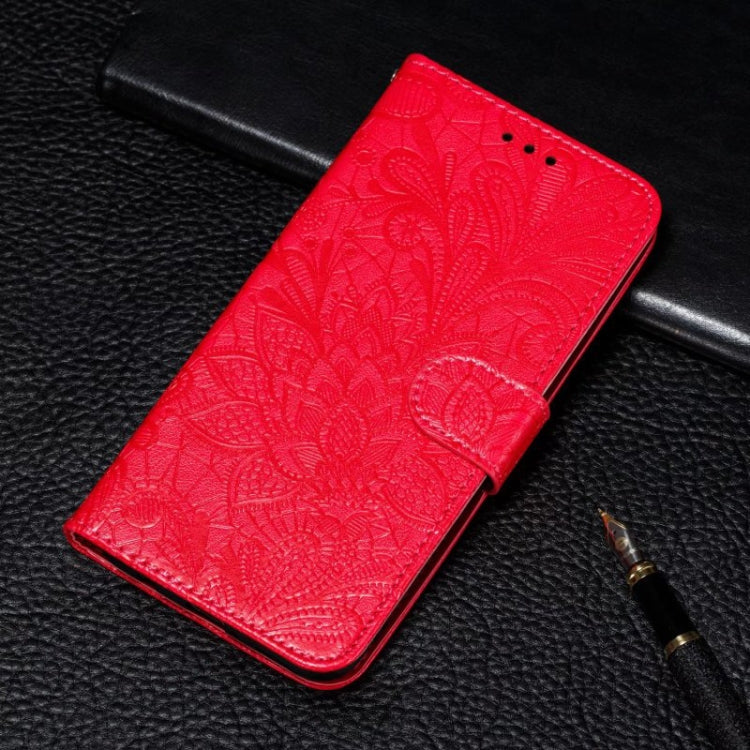 For iPhone 16 Plus Lace Flower Embossing Flip Leather Phone Case(Red) - iPhone 16 Plus Cases by buy2fix | Online Shopping UK | buy2fix