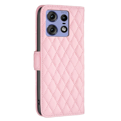 For Motorola Edge 50 Pro 5G Diamond Lattice Wallet Flip Leather Phone Case(Pink) - Motorola Cases by buy2fix | Online Shopping UK | buy2fix