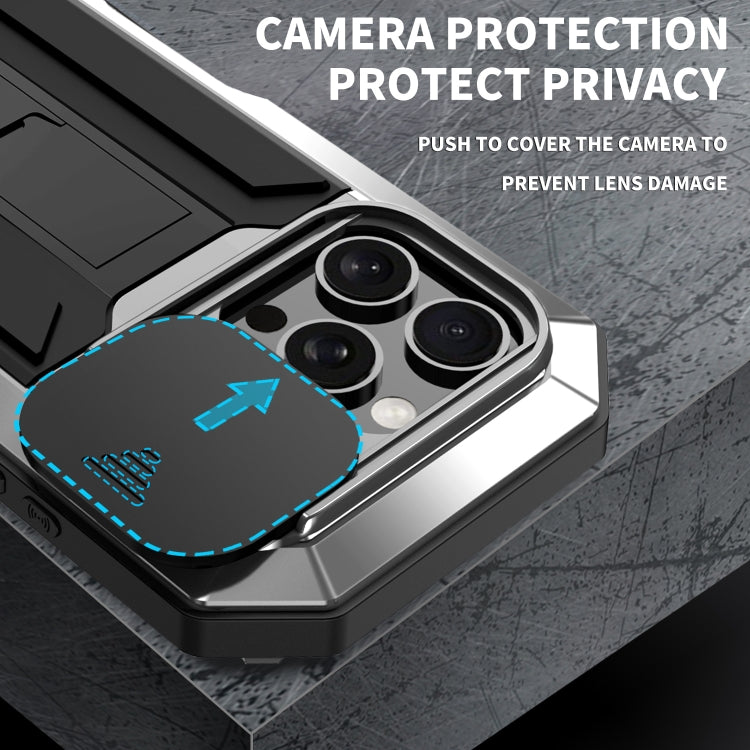 For iPhone 16 Pro Max R-JUST Sliding Camera IP54 Life Waterproof Holder Phone Case(Silver) - iPhone 16 Pro Max Cases by R-JUST | Online Shopping UK | buy2fix