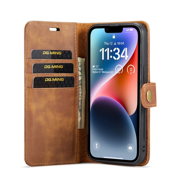 For iPhone 15 DG.MING Crazy Horse Texture Detachable Magnetic Leather Phone Case(Brown) - iPhone 15 Cases by DG.MING | Online Shopping UK | buy2fix