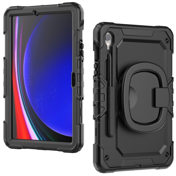 For Samsung Galaxy Tab S9 D Type Silicone Hybrid PC Tablet Case with Handle Holder(Black) - Galaxy Tab S9 Cases by buy2fix | Online Shopping UK | buy2fix