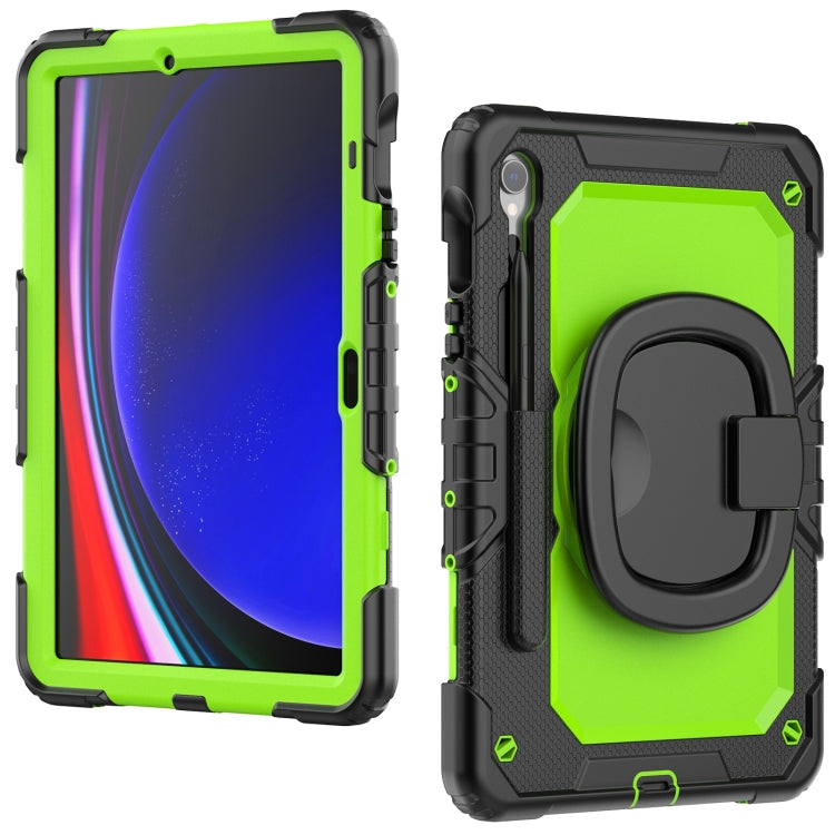 For Samsung Galaxy Tab S9 D Type Silicone Hybrid PC Tablet Case with Handle Holder(Yellow Green PC) - Galaxy Tab S9 Cases by buy2fix | Online Shopping UK | buy2fix