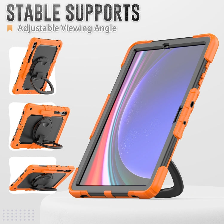 For Samsung Galaxy Tab S9+ D Type Silicone Hybrid PC Tablet Case with Handle Holder(Orange) - Galaxy Tab S9+ Cases by buy2fix | Online Shopping UK | buy2fix