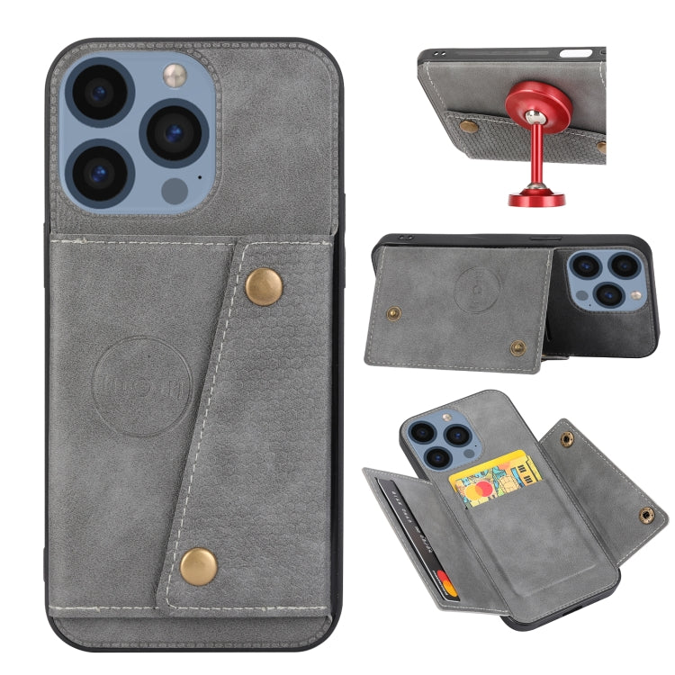 For iPhone 16 Pro Double Buckle Card Slots PU + TPU Phone Case(Grey) - iPhone 16 Pro Cases by buy2fix | Online Shopping UK | buy2fix