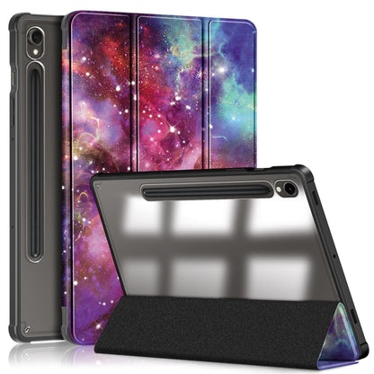 For Samsung Galaxy Tab S9 Acrylic 3-folding Painted Smart Leather Tablet Case(Milky Way) - Galaxy Tab S9 Cases by buy2fix | Online Shopping UK | buy2fix