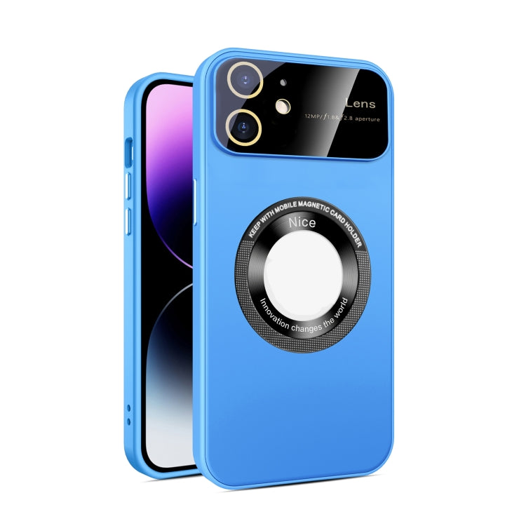 For iPhone 11 Large Glass Window Magnetic Magsafe Phone Case with Lens Film(Sky Blue) - iPhone 11 Cases by buy2fix | Online Shopping UK | buy2fix