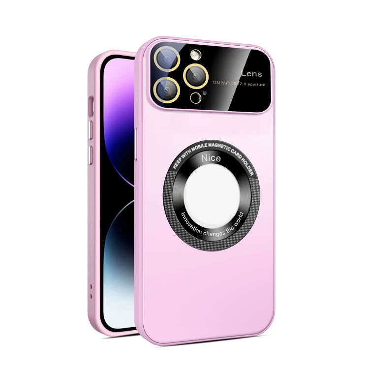 For iPhone 12 Pro Max Large Glass Window Magnetic Magsafe Phone Case with Lens Film(Pink) - iPhone 12 Pro Max Cases by buy2fix | Online Shopping UK | buy2fix