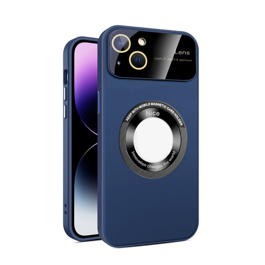 For iPhone 13 Large Glass Window Magnetic Magsafe Phone Case with Lens Film(Royal Blue) - iPhone 13 Cases by buy2fix | Online Shopping UK | buy2fix