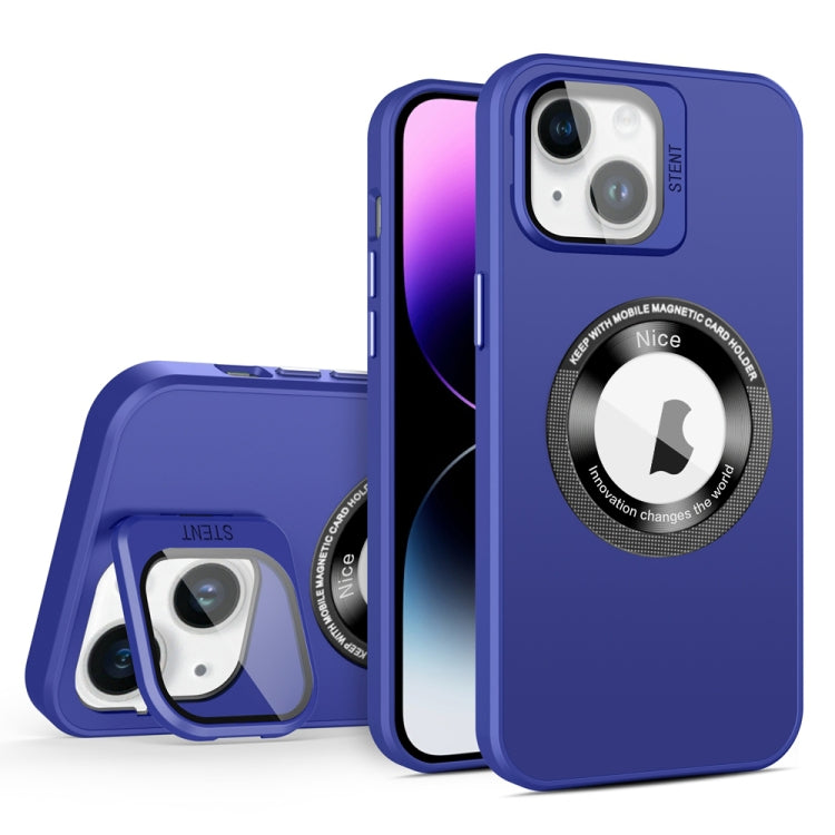 For iPhone 14 Skin Feel Magnifier MagSafe Lens Holder Phone Case(Purple) - iPhone 14 Cases by buy2fix | Online Shopping UK | buy2fix